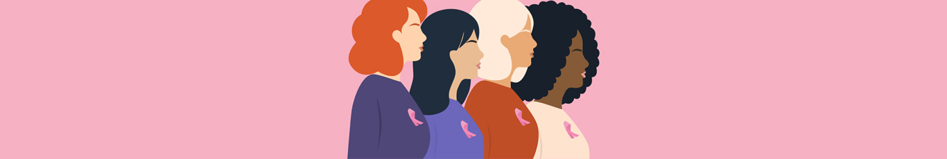 Illustration of women with pink awareness ribbons