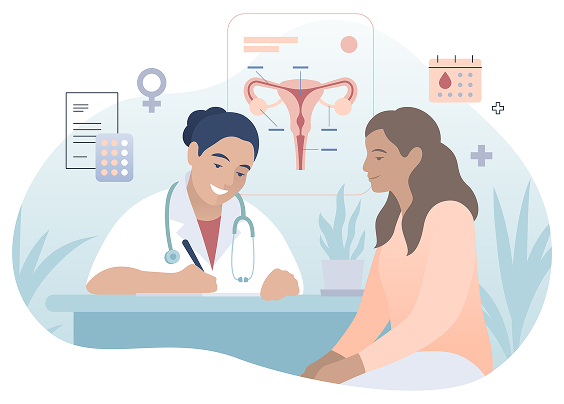 A gynaecologist consulting a patient