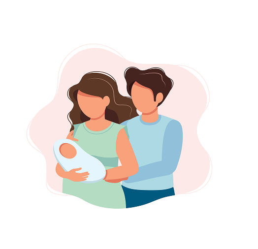 An illustration of parents holding their newborn